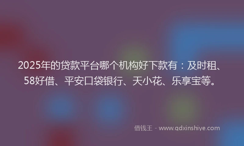 2025年的贷款平台哪个机构好下款有：及时租、58好借、平安口袋银行、天小花、乐享宝等。