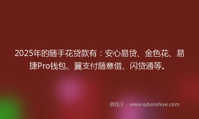2025年的随手花贷款有：安心易贷、金色花、易捷Pro钱包、翼支付随意借、闪贷通等。
