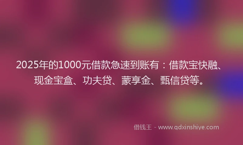 2025年的1000元借款急速到账有：借款宝快融、现金宝盒、功夫贷、蒙享金、甄信贷等。