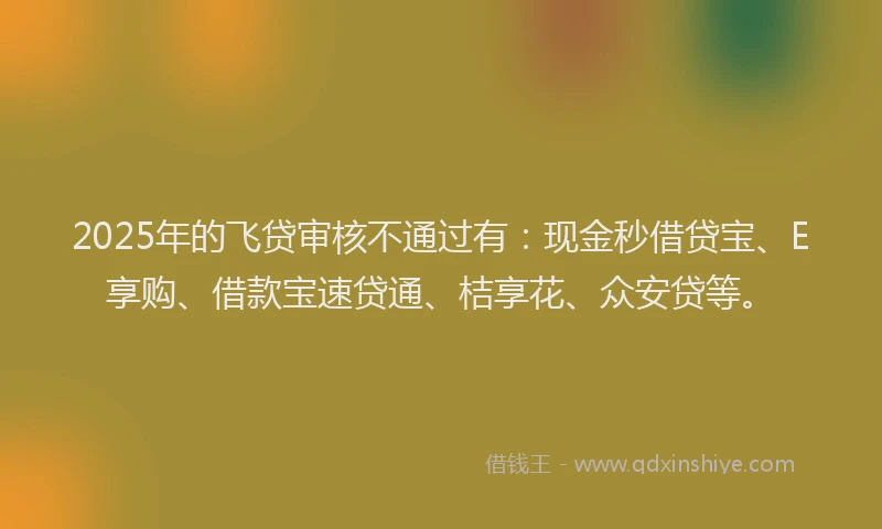 2025年的飞贷审核不通过有：现金秒借贷宝、E享购、借款宝速贷通、桔享花、众安贷等。