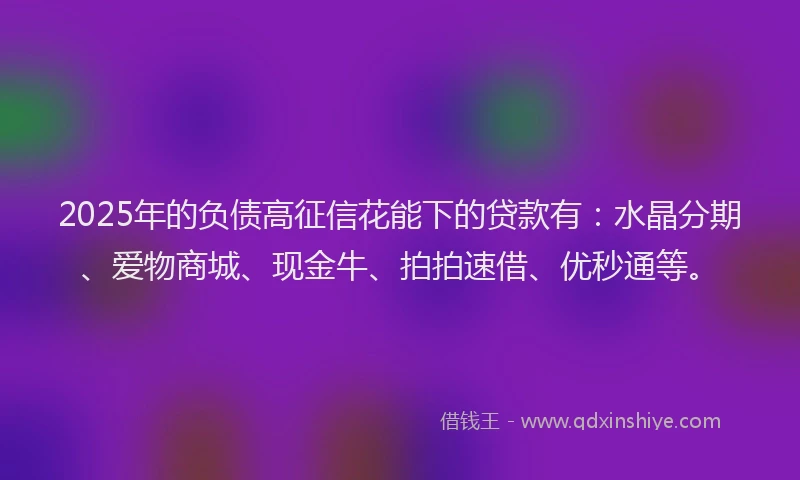 2025年的负债高征信花能下的贷款有：水晶分期、爱物商城、现金牛、拍拍速借、优秒通等。