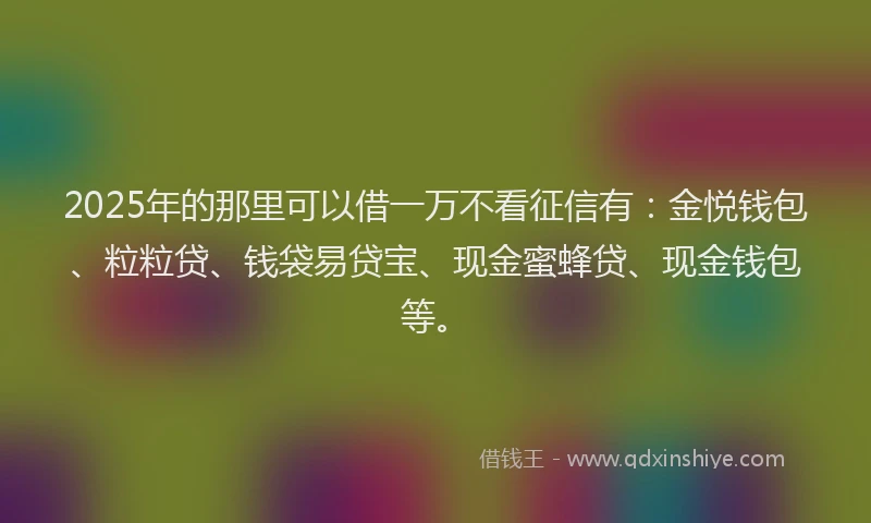 2025年的那里可以借一万不看征信有：金悦钱包、粒粒贷、钱袋易贷宝、现金蜜蜂贷、现金钱包等。