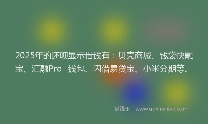 2025年的还呗显示借钱有：贝壳商城、钱袋快融宝、汇融Pro+钱包、闪借易贷宝、小米分期等。