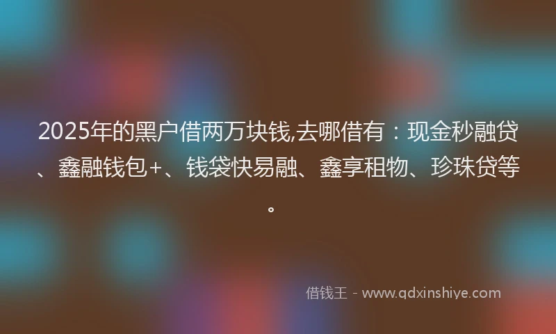 2025年的黑户借两万块钱,去哪借有：现金秒融贷、鑫融钱包+、钱袋快易融、鑫享租物、珍珠贷等。