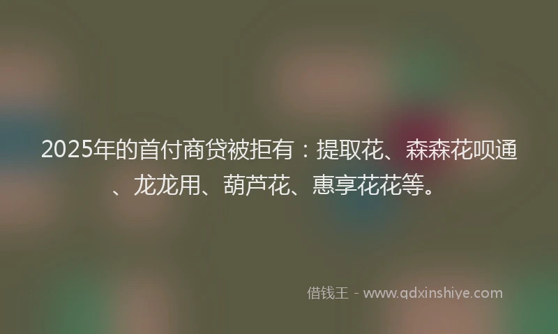 2025年的首付商贷被拒有：提取花、森森花呗通、龙龙用、葫芦花、惠享花花等。