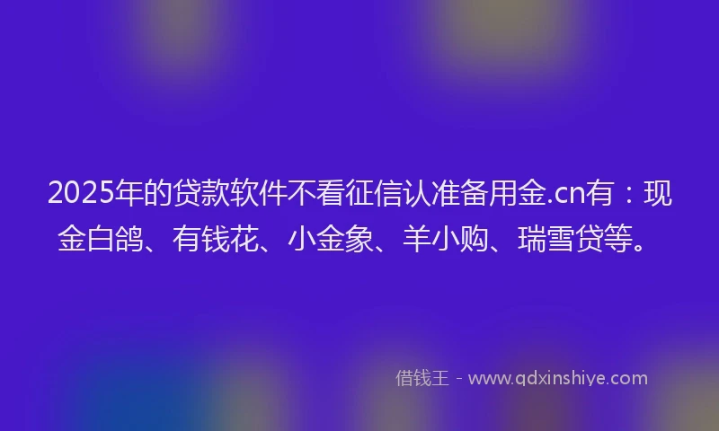 2025年的贷款软件不看征信认准备用金.cn有：现金白鸽、有钱花、小金象、羊小购、瑞雪贷等。