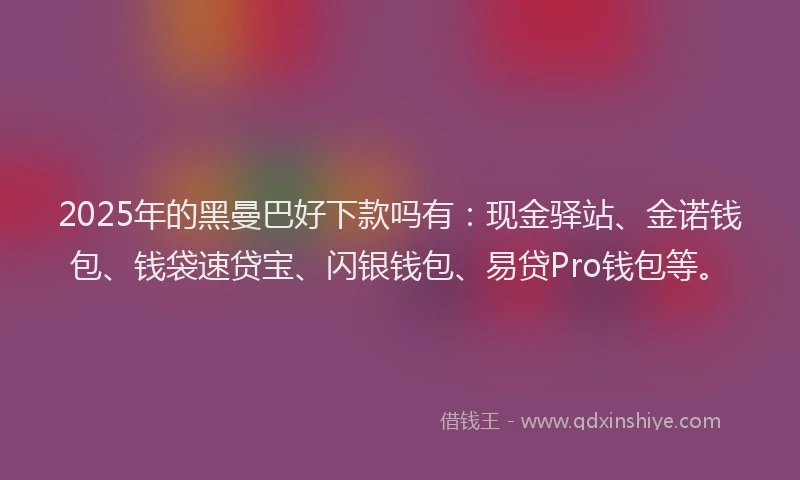2025年的黑曼巴好下款吗有：现金驿站、金诺钱包、钱袋速贷宝、闪银钱包、易贷Pro钱包等。