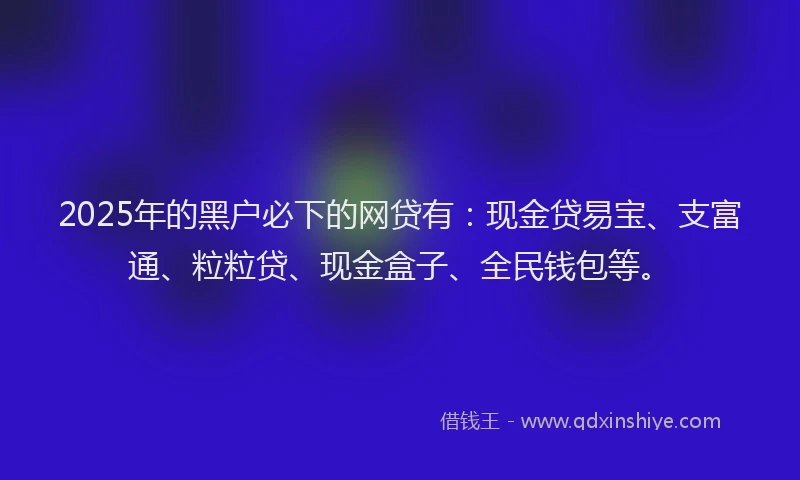 2025年的黑户必下的网贷有：现金贷易宝、支富通、粒粒贷、现金盒子、全民钱包等。