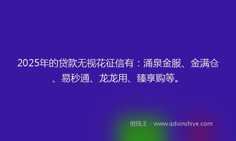 2025年的贷款无视花征信有：涌泉金服、金满仓、易秒通、龙龙用、臻享购等。