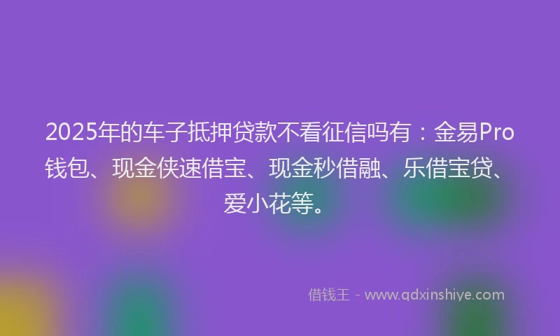 2025年的车子抵押贷款不看征信吗有：金易Pro钱包、现金侠速借宝、现金秒借融、乐借宝贷、爱小花等。