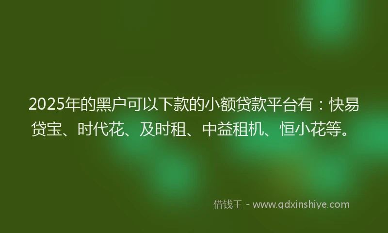 2025年的黑户可以下款的小额贷款平台有：快易贷宝、时代花、及时租、中益租机、恒小花等。