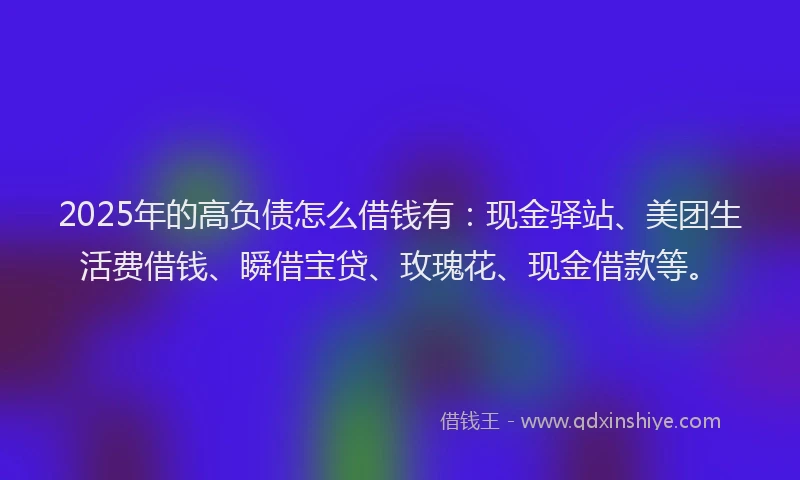 2025年的高负债怎么借钱有：现金驿站、美团生活费借钱、瞬借宝贷、玫瑰花、现金借款等。