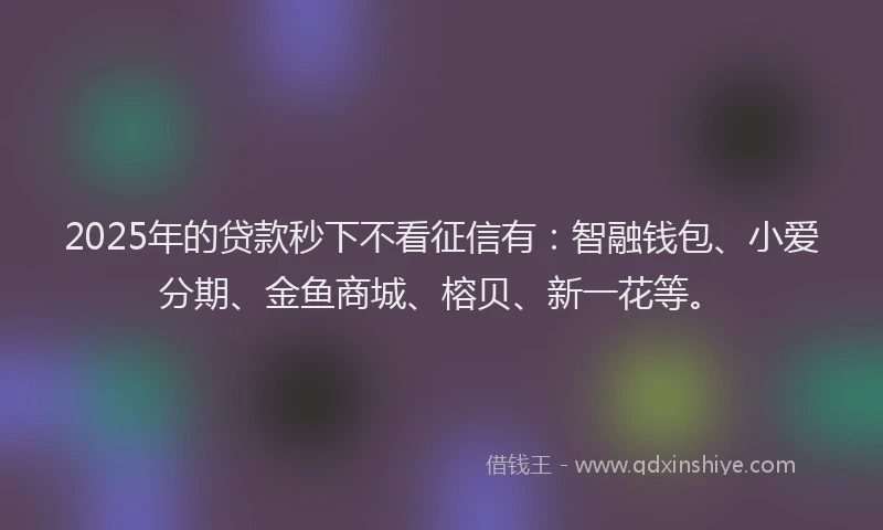 2025年的贷款秒下不看征信有：智融钱包、小爱分期、金鱼商城、榕贝、新一花等。