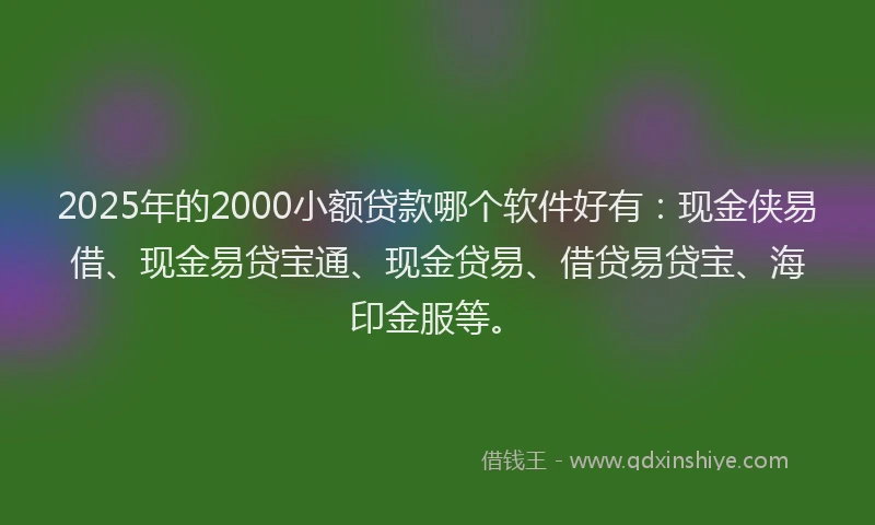 2025年的2000小额贷款哪个软件好有：现金侠易借、现金易贷宝通、现金贷易、借贷易贷宝、海印金服等。
