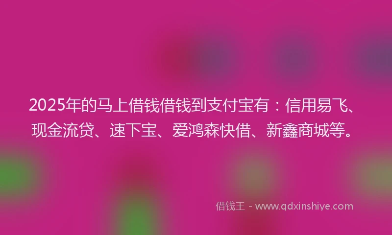 2025年的马上借钱借钱到支付宝有：信用易飞、现金流贷、速下宝、爱鸿森快借、新鑫商城等。