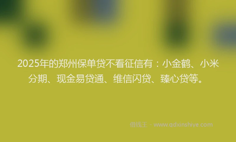 2025年的郑州保单贷不看征信有：小金鹤、小米分期、现金易贷通、维信闪贷、臻心贷等。