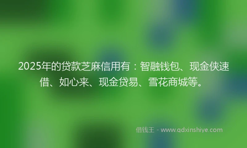 2025年的贷款芝麻信用有：智融钱包、现金侠速借、如心来、现金贷易、雪花商城等。