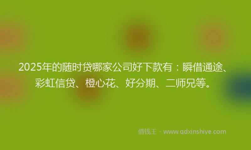2025年的随时贷哪家公司好下款有：瞬借通途、彩虹信贷、橙心花、好分期、二师兄等。