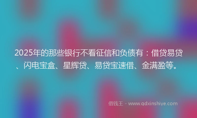 2025年的那些银行不看征信和负债有：借贷易贷、闪电宝盒、星辉贷、易贷宝速借、金满盈等。