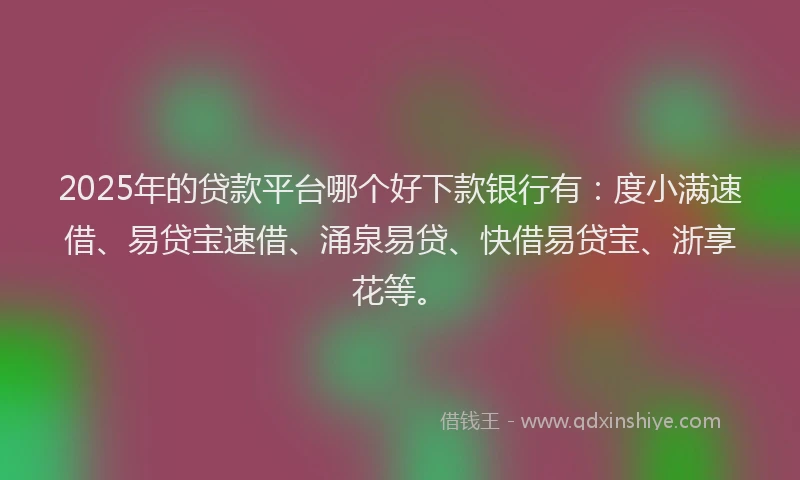 2025年的贷款平台哪个好下款银行有：度小满速借、易贷宝速借、涌泉易贷、快借易贷宝、浙享花等。
