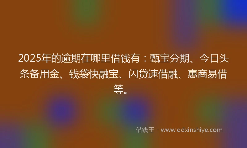 2025年的逾期在哪里借钱有：甄宝分期、今日头条备用金、钱袋快融宝、闪贷速借融、惠商易借等。