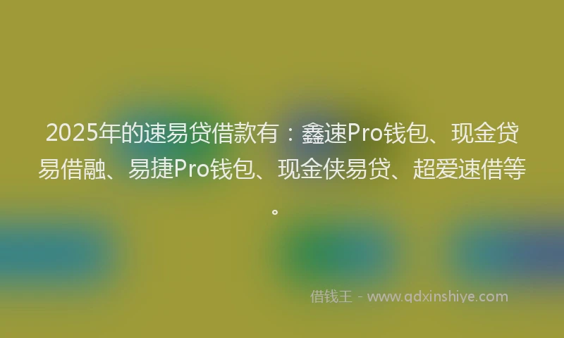2025年的速易贷借款有：鑫速Pro钱包、现金贷易借融、易捷Pro钱包、现金侠易贷、超爱速借等。