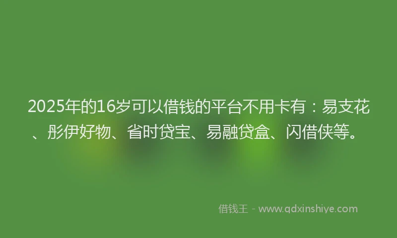 2025年的16岁可以借钱的平台不用卡有：易支花、彤伊好物、省时贷宝、易融贷盒、闪借侠等。