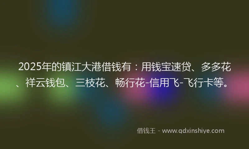 2025年的镇江大港借钱有：用钱宝速贷、多多花、祥云钱包、三枝花、畅行花-信用飞-飞行卡等。