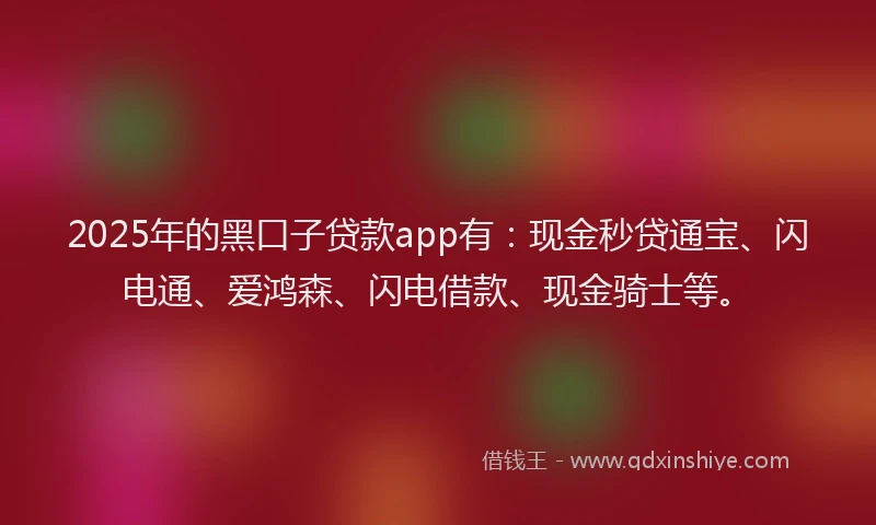 2025年的黑口子贷款app有：现金秒贷通宝、闪电通、爱鸿森、闪电借款、现金骑士等。