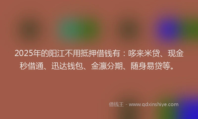 2025年的阳江不用抵押借钱有：哆来米贷、现金秒借通、迅达钱包、金瀛分期、随身易贷等。