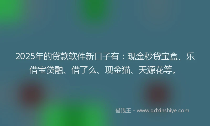 2025年的贷款软件新口子有：现金秒贷宝盒、乐借宝贷融、借了么、现金猫、天源花等。