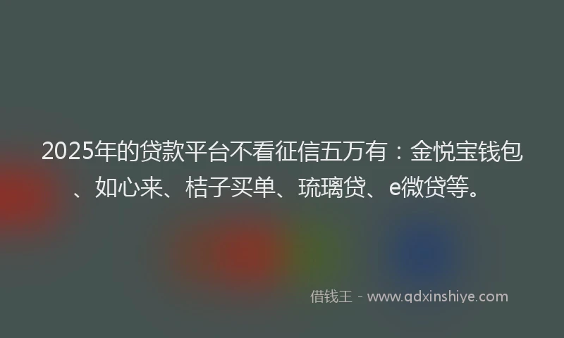 2025年的贷款平台不看征信五万有：金悦宝钱包、如心来、桔子买单、琉璃贷、e微贷等。