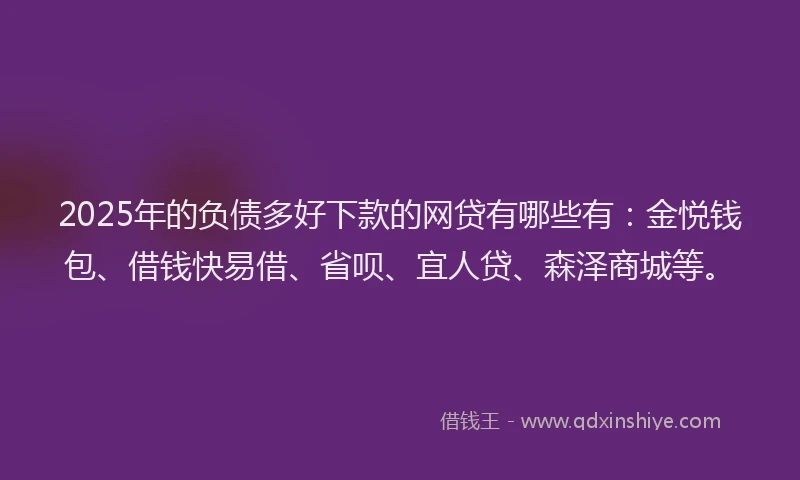2025年的负债多好下款的网贷有哪些有：金悦钱包、借钱快易借、省呗、宜人贷、森泽商城等。