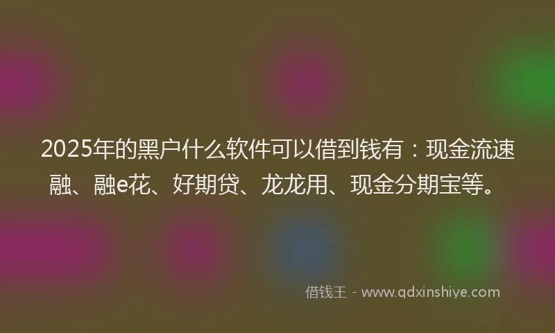 2025年的黑户什么软件可以借到钱有：现金流速融、融e花、好期贷、龙龙用、现金分期宝等。