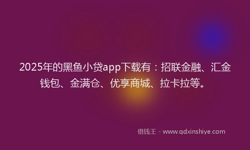 2025年的黑鱼小贷app下载有：招联金融、汇金钱包、金满仓、优享商城、拉卡拉等。