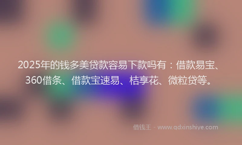 2025年的钱多美贷款容易下款吗有：借款易宝、360借条、借款宝速易、桔享花、微粒贷等。