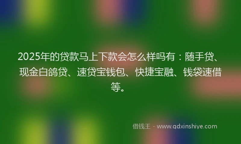2025年的贷款马上下款会怎么样吗有：随手贷、现金白鸽贷、速贷宝钱包、快捷宝融、钱袋速借等。