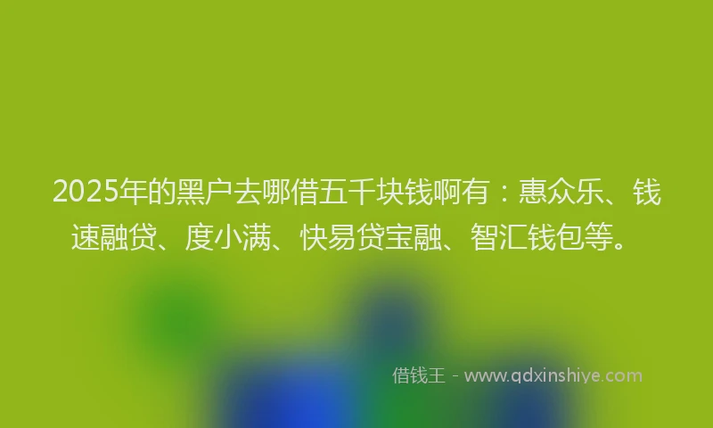 2025年的黑户去哪借五千块钱啊有：惠众乐、钱速融贷、度小满、快易贷宝融、智汇钱包等。