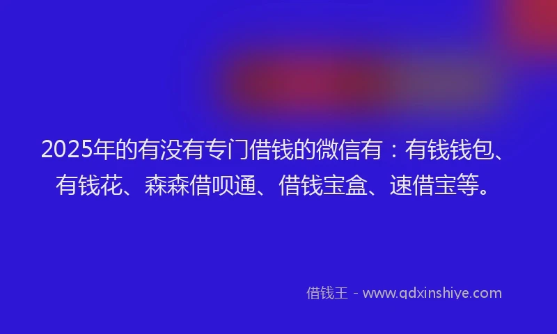 2025年的有没有专门借钱的微信有：有钱钱包、有钱花、森森借呗通、借钱宝盒、速借宝等。