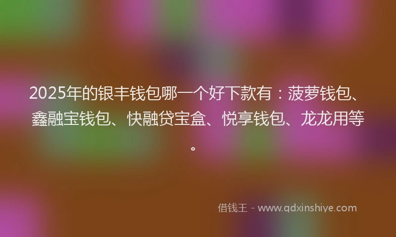 2025年的银丰钱包哪一个好下款有：菠萝钱包、鑫融宝钱包、快融贷宝盒、悦享钱包、龙龙用等。