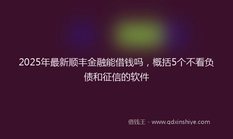 2025年最新顺丰金融能借钱吗，概括5个不看负债和征信的软件