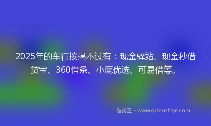 2025年的车行按揭不过有：现金驿站、现金秒借贷宝、360借条、小鹿优选、可易借等。