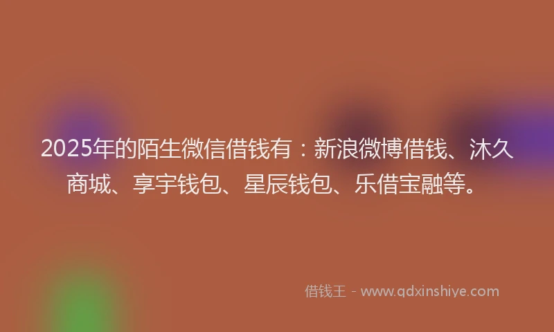 2025年的陌生微信借钱有：新浪微博借钱、沐久商城、享宇钱包、星辰钱包、乐借宝融等。