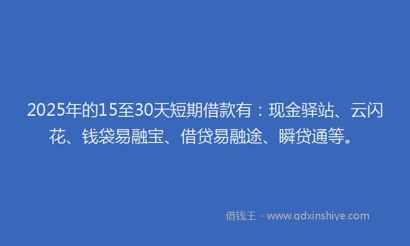 2025年的15至30天短期借款有：现金驿站、云闪花、钱袋易融宝、借贷易融途、瞬贷通等。