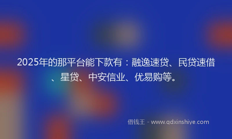 2025年的那平台能下款有：融逸速贷、民贷速借、星贷、中安信业、优易购等。