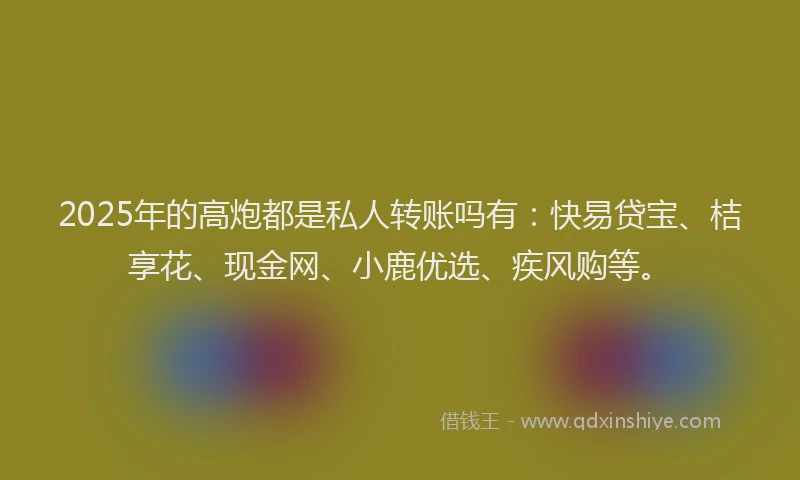 2025年的高炮都是私人转账吗有：快易贷宝、桔享花、现金网、小鹿优选、疾风购等。