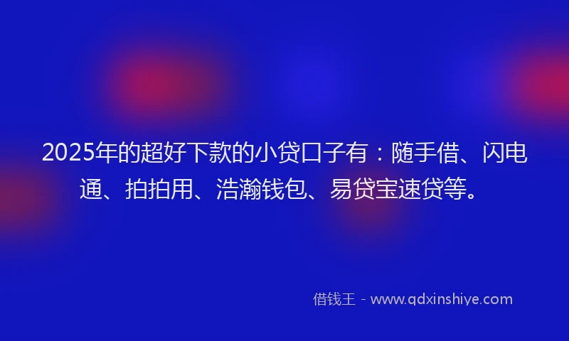 2025年的超好下款的小贷口子有：随手借、闪电通、拍拍用、浩瀚钱包、易贷宝速贷等。