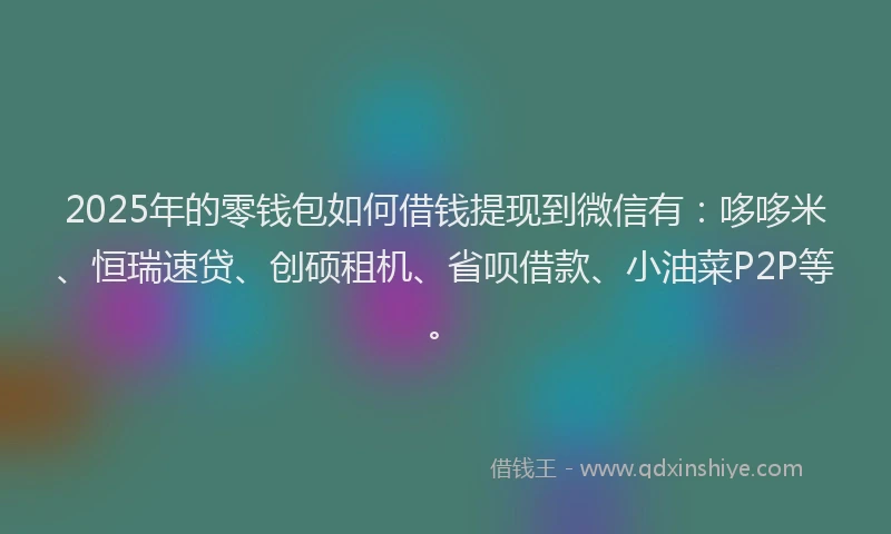 2025年的零钱包如何借钱提现到微信有：哆哆米、恒瑞速贷、创硕租机、省呗借款、小油菜P2P等。