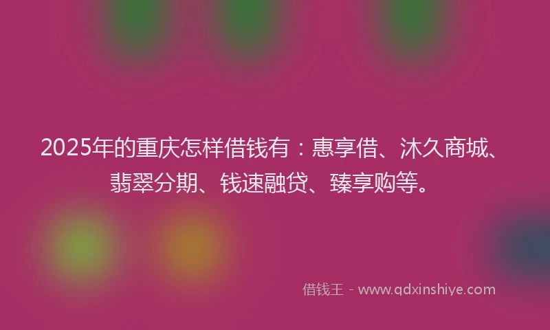 2025年的重庆怎样借钱有：惠享借、沐久商城、翡翠分期、钱速融贷、臻享购等。