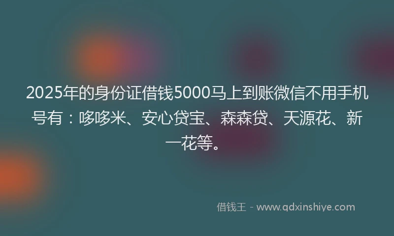 2025年的身份证借钱5000马上到账微信不用手机号有：哆哆米、安心贷宝、森森贷、天源花、新一花等。